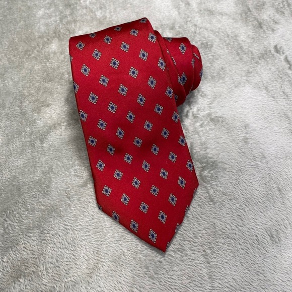 Yves Saint‎ Laurent Silk Necktie Burgundy Square Pattern Formal tie - Picture 1 of 5